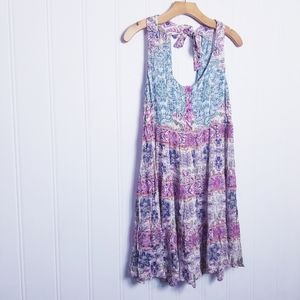 Anthropologie Floral Boho Halter Mini Dress